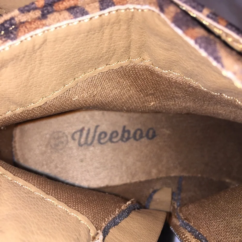 Weeboo ankle braided strap leopard bootie